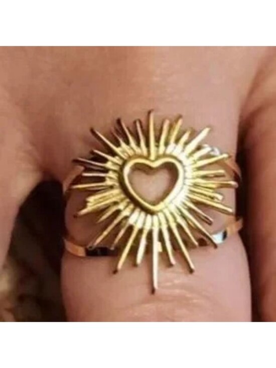 Jewelry - 18K Gold Plated Stainless Steel Heart Burst Adjustable Ring